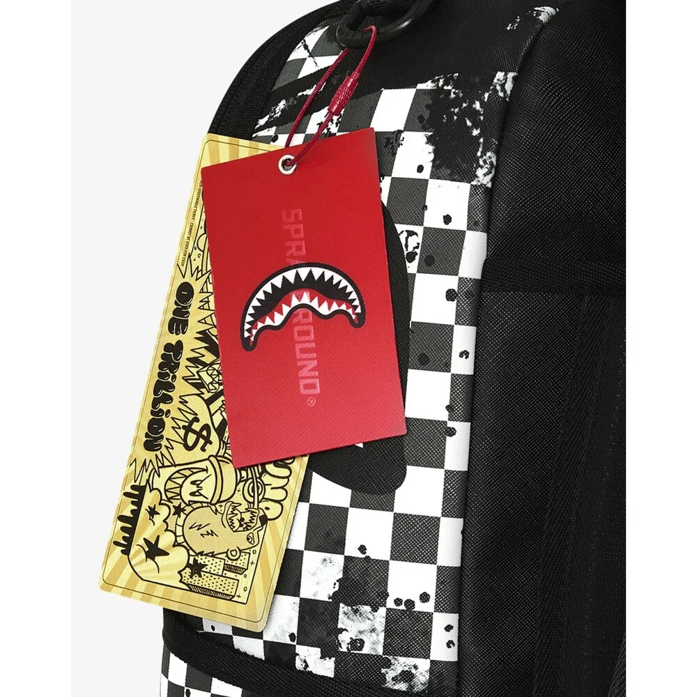 Sprayground Painted Over Check Backpack Unisex Black Adjustable Strap SPR252
